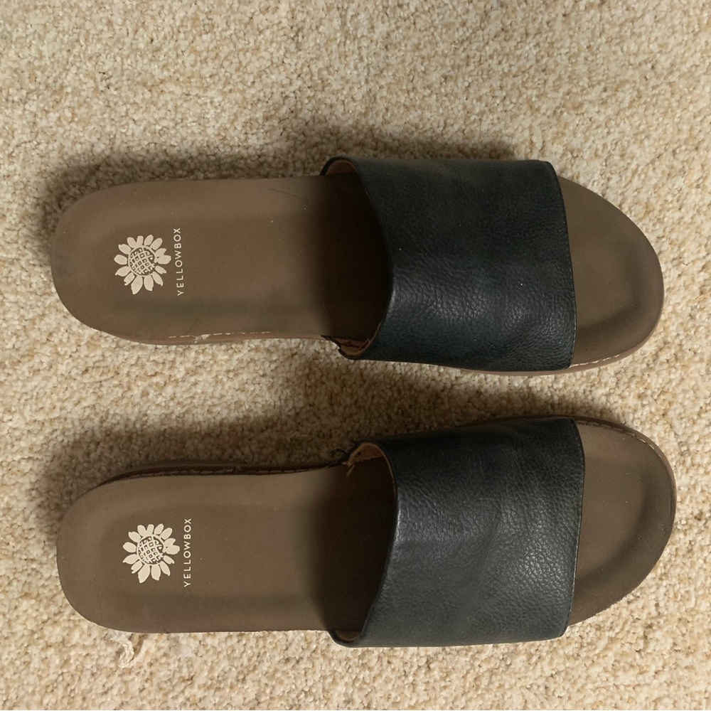 Yellow box slide sandals
